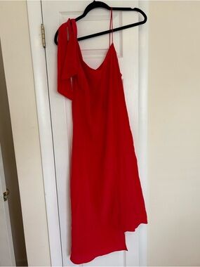 Catherinegee Red Asymmetric Slip Dress; size M